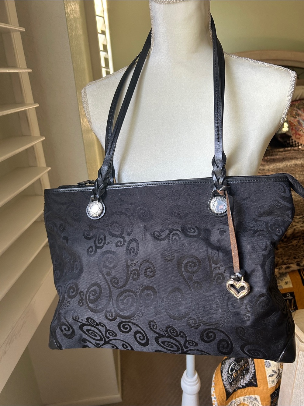Brighton Black Swirl Tote with Heart Charm